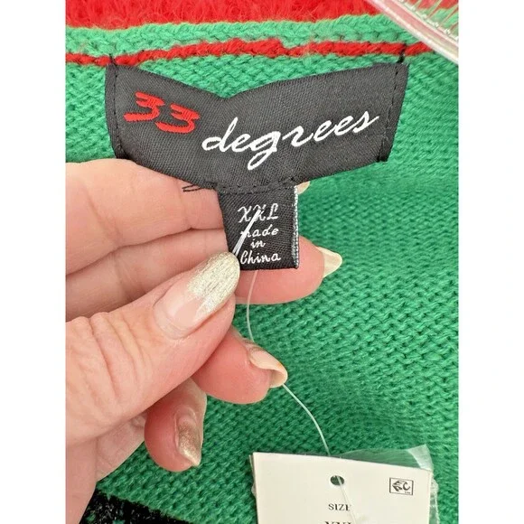 NEW 33 Degrees Women's XXL Green Red Cat Lover Ugly Christmas Sweater Party - Picture 10 of 15